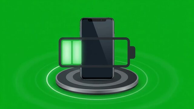 Mobile phone charging on wireless pad with green battery indicator
