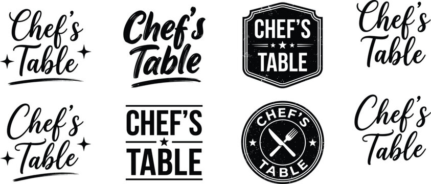 Chef&rsquo;s Table logo collection featuring elegant typography, badges, and emblem designs in black and white for restaurant, culinary, and gourmet branding flat vector illustration