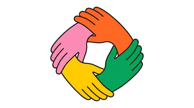 Four colorful hands joined together in a circle