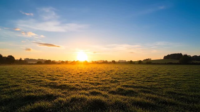 The natural scenery of sunrise in the fields, the sunrise in the fields at dawn is delayed