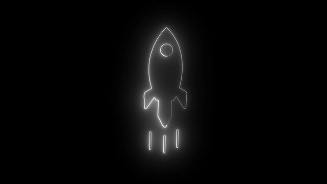 Rocket flying on sky neon line icon animation. simple rocket flying concept 4k video animation.