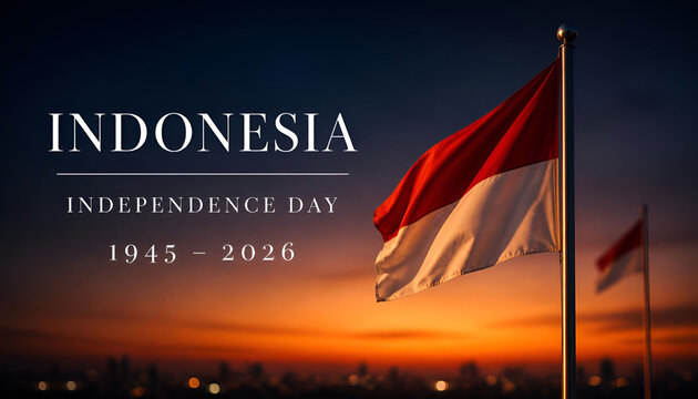 Indonesia Independence Day 1945 to 2026 Sunset Studio Banner