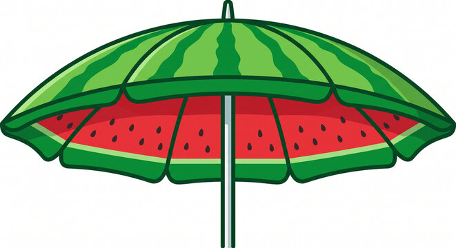 Watermelon slice beach umbrella for summer coloring pages. Vibrant fruit-themed parasol vector illustration for kids and adults.