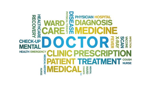 Doctor animated word cloud-text design animation tag kinetic typography seamless loop.
