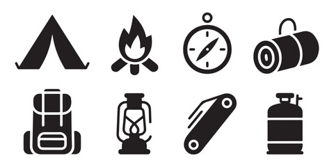 Camping and outdoor adventure vector icons set. journey and travel themed graphics collection. © Lover