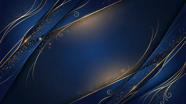 Elegant dark blue background with golden lines and abstract patterns, perfect for luxury designs and presentations.