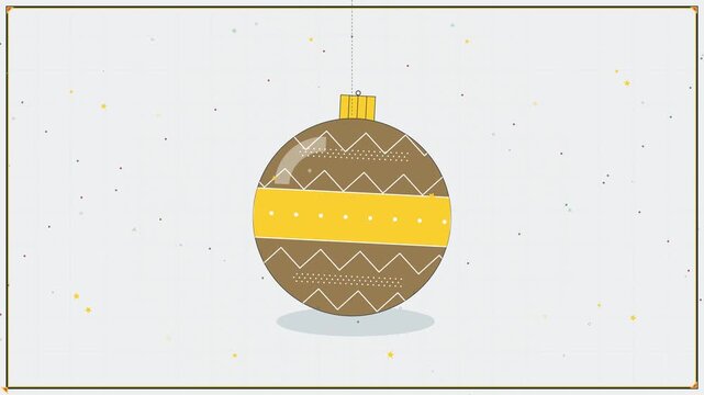 Red Christmas Ornament with Golden Pattern Hanging Against Gray Background with Sparkling Stars