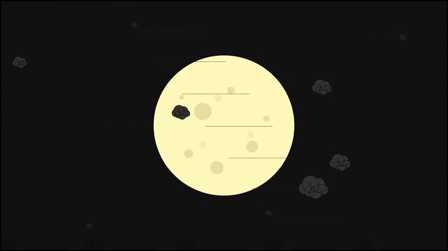Animated Moon and Asteroids Floating Through Dark Space with Glowing Yellow Surface
