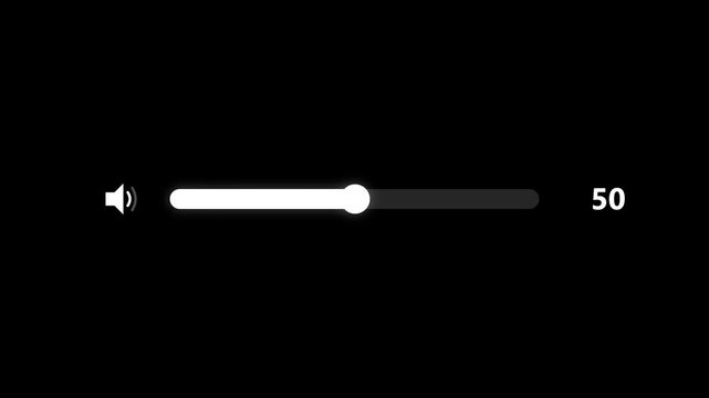 Volume control slider graphic increasing from 20 to 80 percent on black screen.