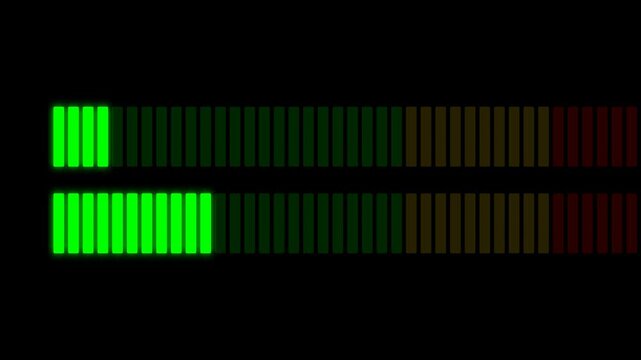 Digital Audio Level Meters Oscillating On A Black Background.