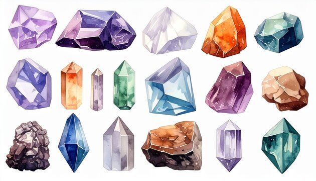 Colorful Collection of Gemstones and Crystals Illustration.