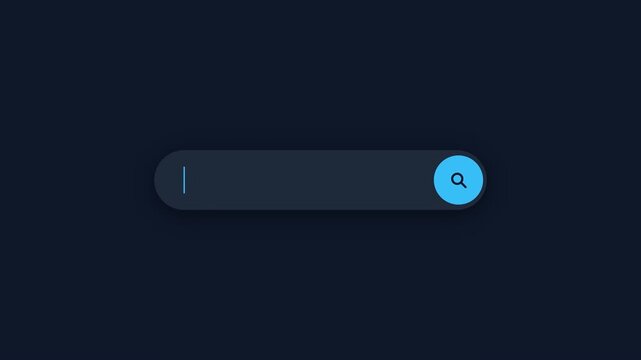 Minimalist Dark Mode Search Bar Animation UI Design with Blue Button Concept.