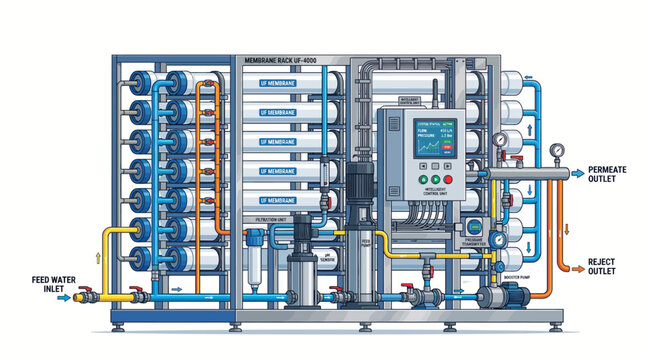Diagram illustrating the intricate workings of a modern industrial reverse osmosis water purification system.