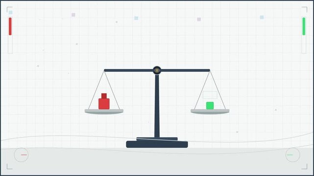 Balance Scale Weighing Red and Green Blocks in Clean White Animation