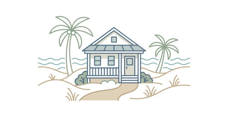 Obraz premium Minimal Flat Design Beach House Vector Illustration