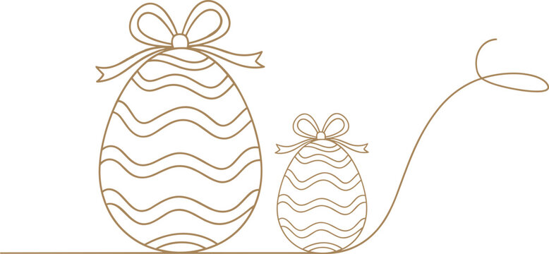  Minimal line drawing of decorated Easter eggs with bows, elegant festive vector illustration, seasonal holiday artwork, stylish composition design