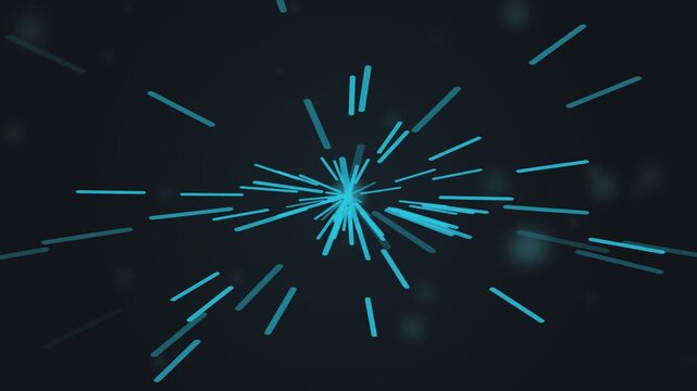 Abstract blue light streaks radiating from the center representing warp speed and fast data transfer on a dark backdrop