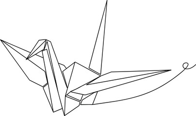 Obraz premium Origami crane vector illustration with elegant folded paper design, traditional Japanese artwork, decorative geometric composition, creative background pattern, minimal line drawing artwork