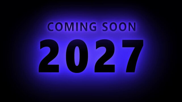 Coming soon 2027 neon glowing text animation on dark background, for new year, countdown and event teasers