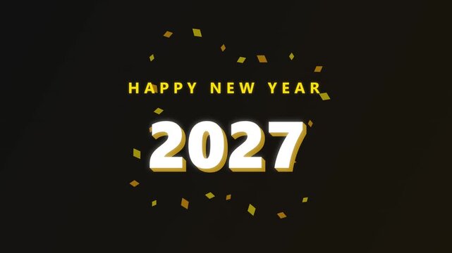 Golden Confetti Falling Around Happy New Year 2027 Text on Dark Background