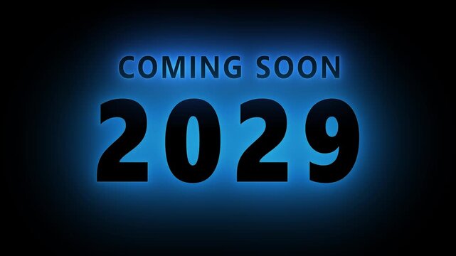 Coming soon 2029 neon glow motion title card for future events and product launches countdown