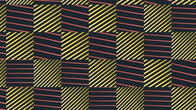 Seamless hatch pattern loop in black, yellow, orange - minimalist animated 4K motion background for video editing, social media and presentation