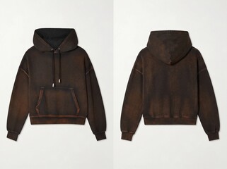 Oversized Brown Acid Wash Hoodie Front and Back Mockup for Streetwear Branding © holycityprinting