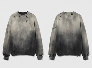 Front and Back View of an Oversized Distressed Gray Sweatshirt, Streetwear Apparel Mockup on Neutral Background © holycityprinting