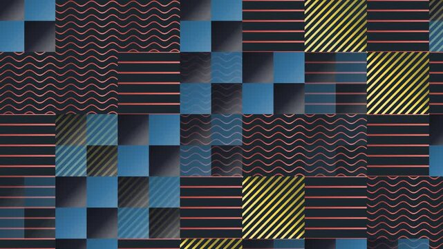 Seamless hatch pattern loop in black, yellow, orange - contemporary animated 4K motion background for video editing, social media and presentation