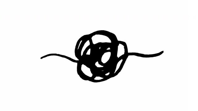 Minimalist Abstract Hand Drawn Black Ink Scribble Tangle Knot Messy Lines Artistic Motion Animation Video 4K