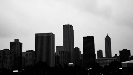 Fototapeta premium Minimalist Geometric City Skyline Silhouette in Heavy Rainstorm