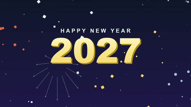 Golden Numbers 2027 Appearing with Sparkling Confetti Animation on Dark Blue Background