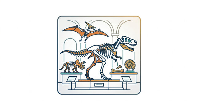Colorful Dinosaur Skeleton Display with Pterosaur and Eggs.