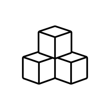 Minimalist outline icon of three stacked cubes representing modular structure.