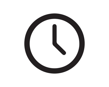 Minimalist clock face showing time. Simple analog watch icon for design and business use.