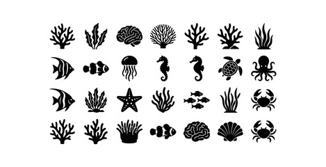Marine Life and Sea Creature Icon Set © Mardiyo