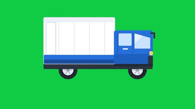 Blue Delivery Truck Animation Moving on Bright Green Background