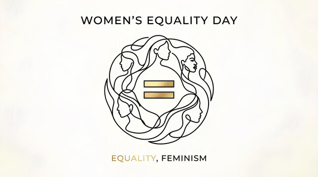 Women's Equality Day line art logo with feminism text.
