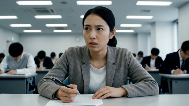 上を見あげる女性