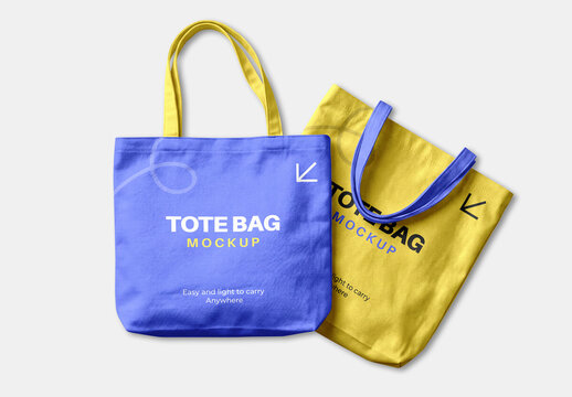 Realistic Canvas Tote Bag Mockup Set