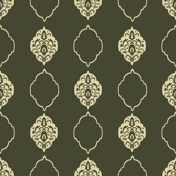Olive Green Classic Damask Silhouette