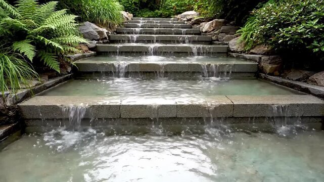 Outdoor stone steps and flowing water landscape, stone steps and flowing water landscape