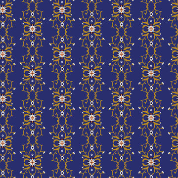 Navy Gold Vertical Vine Damask