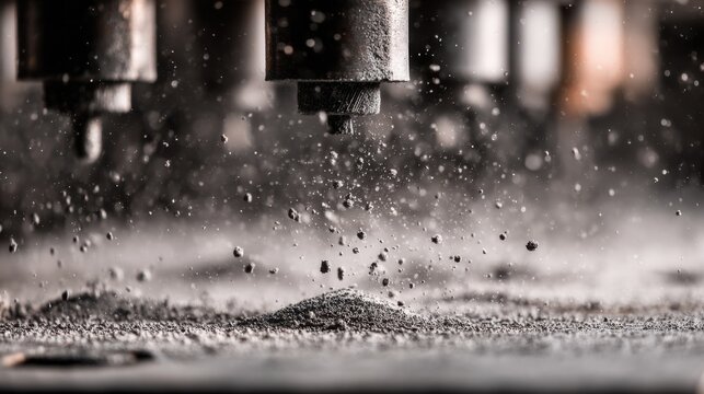 Close-Up of Metal Working Process with Sparks and Dust from Machinery in Industrial Environment