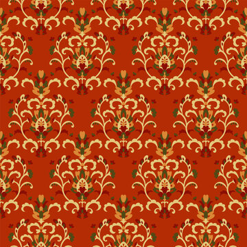 Orange Warm Retro Floral Damask