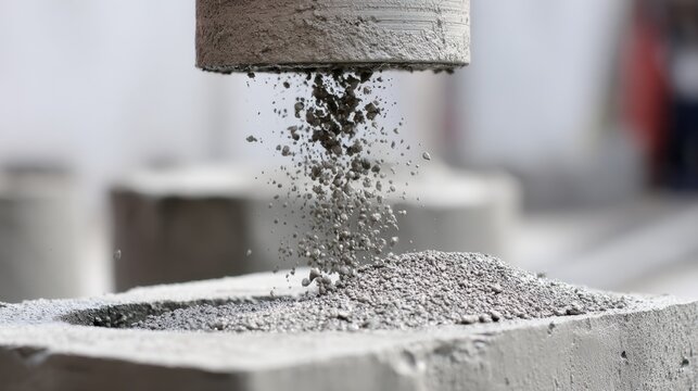 Cement Churning Process with Material Falling from Machine on Construction Site in Industrial Setting
