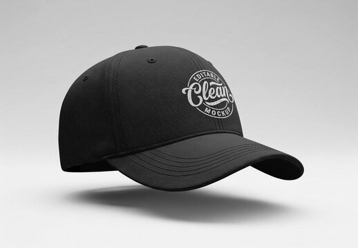 Floating Black Baseball Cap Mockup
