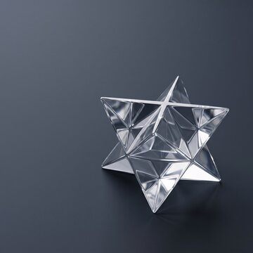 Minimalist glass stellated octahedron node with crystal refraction on dark slate background square 1-1