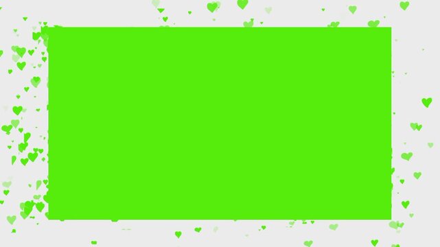 Green Screen Frame with Floating Hearts Animated Background Overlay
