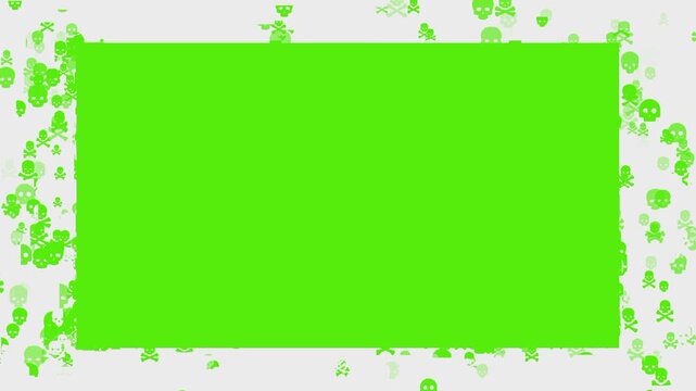 Green Screen Frame with Floating Skulls and Crossbones Animated Background Overlay